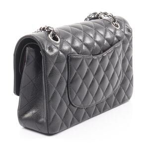 Chanel Black Bag Flap Grained Calfskin Shoulder Matelasse Double Leather Black